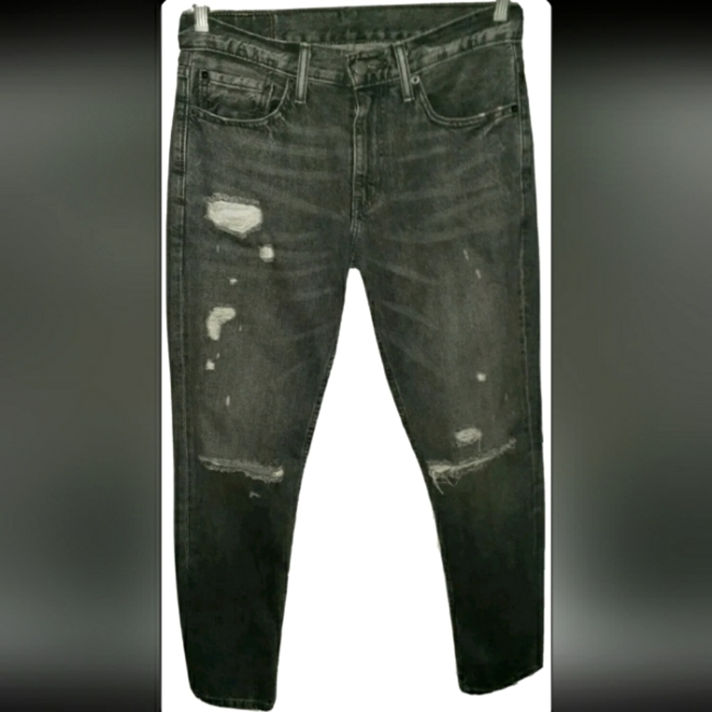 Mens W31 L32 Levis 511 Skinny DISTRESSED Charcoal Denim Jeans